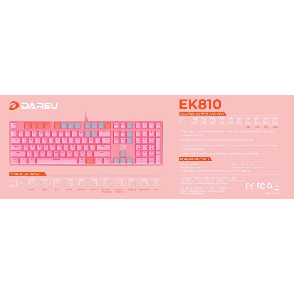 Bàn phím cơ Gaming DAREU EK810 - Pink