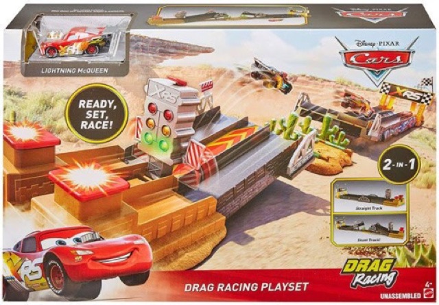 Bộ đường đua vượt cầu Disney Pixar Cars Drag Racing Playset kèm xe Lightning McQueen 95 chính hãng mattel