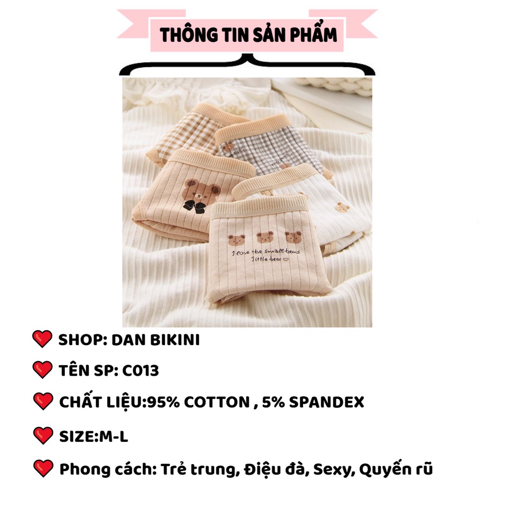 Quần Lót Nữ Cotton Cao cấp tông kem họa tiết gấu đáng yêu ngộ nghĩnh MÃ C013