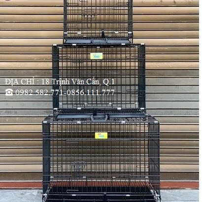 Chuồng Sắt Tĩnh Điện Vân Đá Cho Chó Mèo 2 CỬA NAN DÀY cho Chó dưới 25kg,khay mặt trước - Chuồng Sắt Xếp Gọn Kèm Mâm Hứng