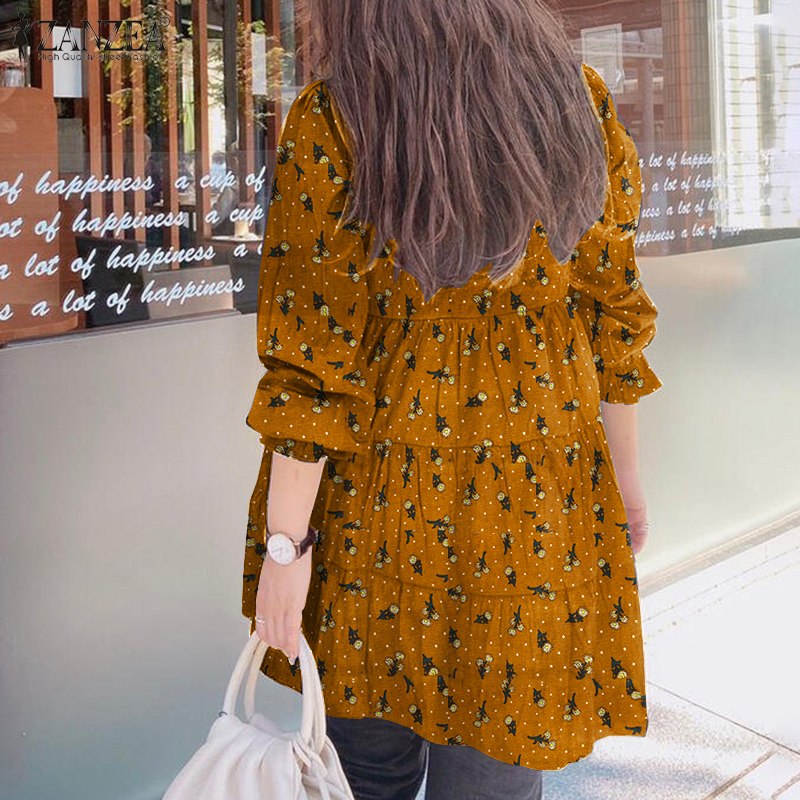 Áo Nữ ZANZEA Tay Dài Họa Tiết Hoa Cổ Điển Thời Trang Thoải Mái