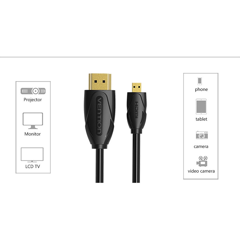 Cáp HDMI mạ vàng VENTION chuyển đổi Micro HDMI sang HDMI 1.5V 3D hỗ trợ cho HDTV Camera