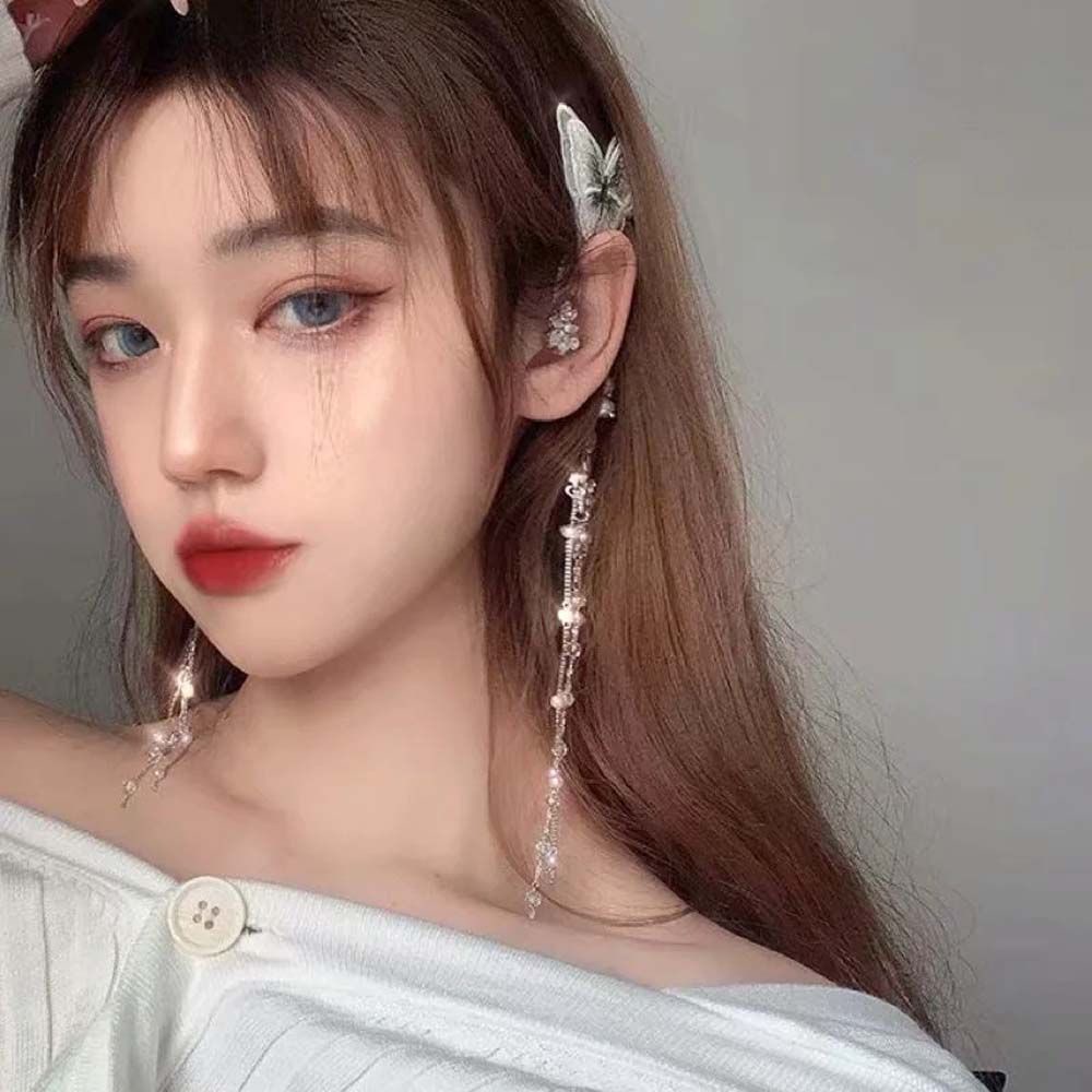 Bông Tai Kẹp Vành Tai Hình Bướm Đính Ngọc Trai Phong Cách Hàn Quốc Dành Cho Nữ