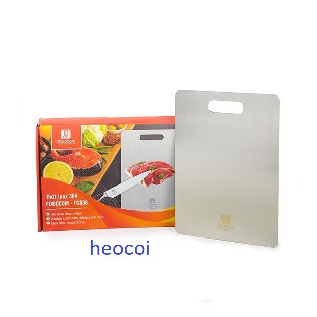 [Foodcom xuất Nhật] Thớt inox 304 cao cấp, 33cmx23cmx2mm nặng 1 kg, Full box, logo khắc lazer, trọn đời không hoen gỉ