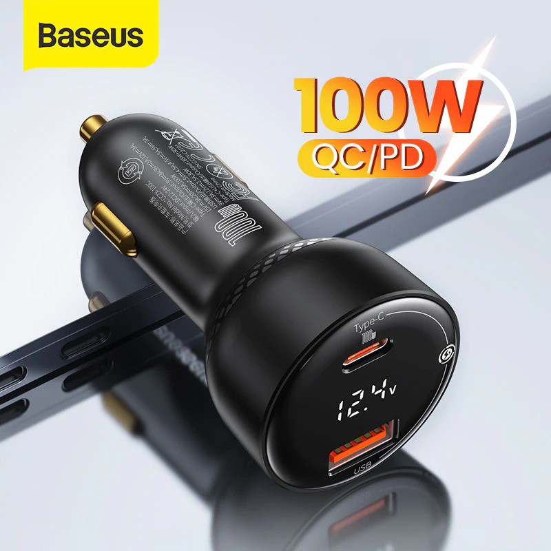 Tẩu Sạc Nhanh Ô Tô 100w Baseus 1 Cổng USB 1 Cổng PD Công Nghệ Sạc Nhanh Quick Charge QC 3.0 Cho Iphone, Android