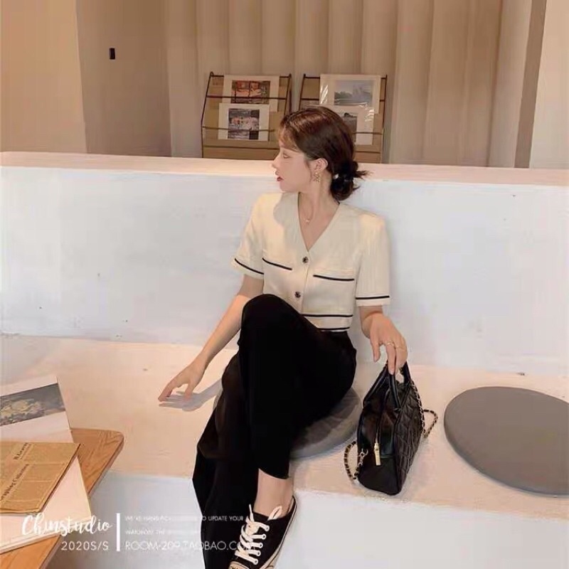 Áo dạ sweet croptop tiểu thư sang chảnh màu be sữa