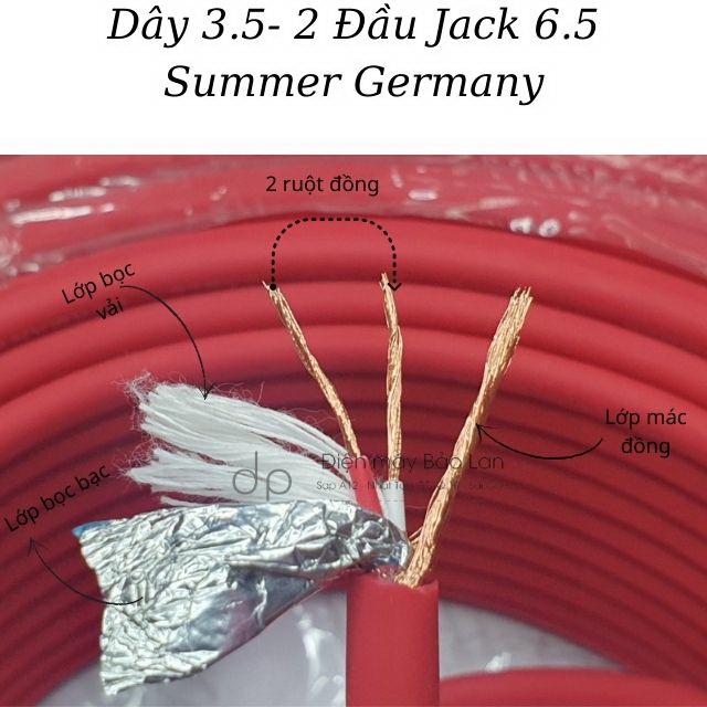 Dây 3.5 Ra 2 Đầu Jack 6.5, Hãng Sommer Germany, Màu Đỏ, Bảo Hành 6 Tháng