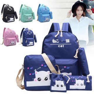 Bộ 5 món balo, balo nữ, balo teen, balo giá rẻ, balo học sinh, balo Hàn Quốc, balo mèo cat, balo dáng đẹp,chất lượng tốt
