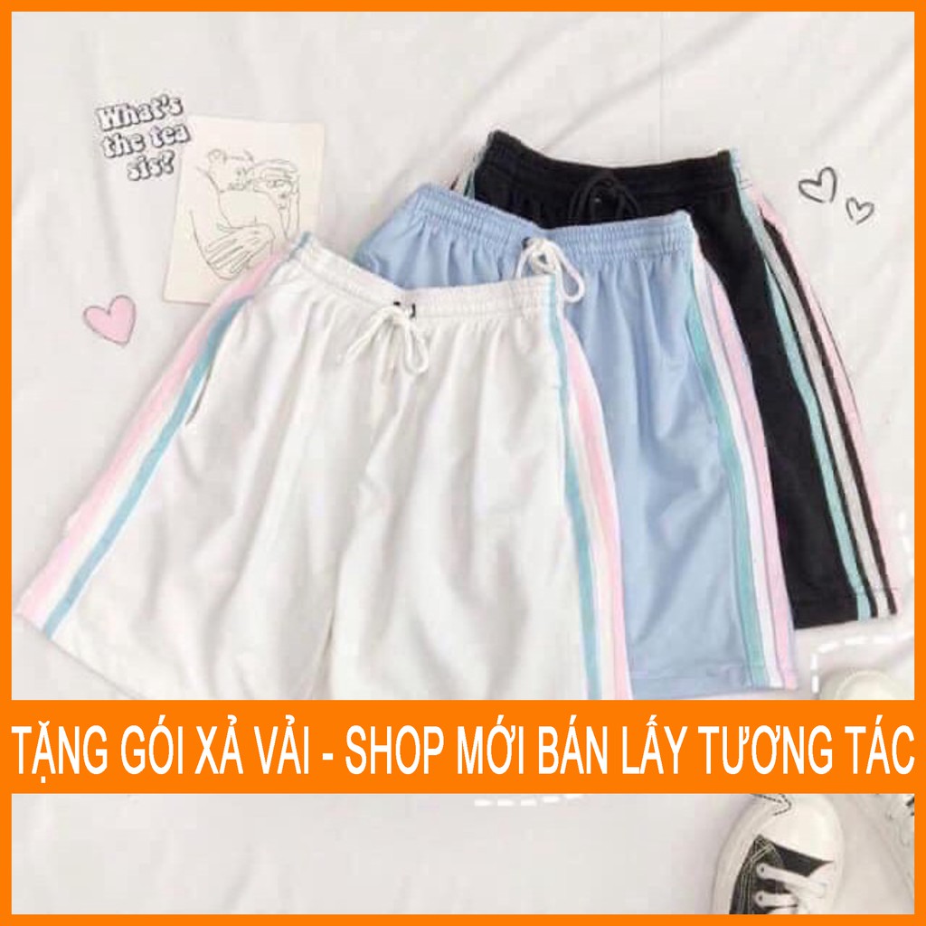 Quần short 3 sọc line phối màu/ Quần đùi ống rộng 3 sọc lửng