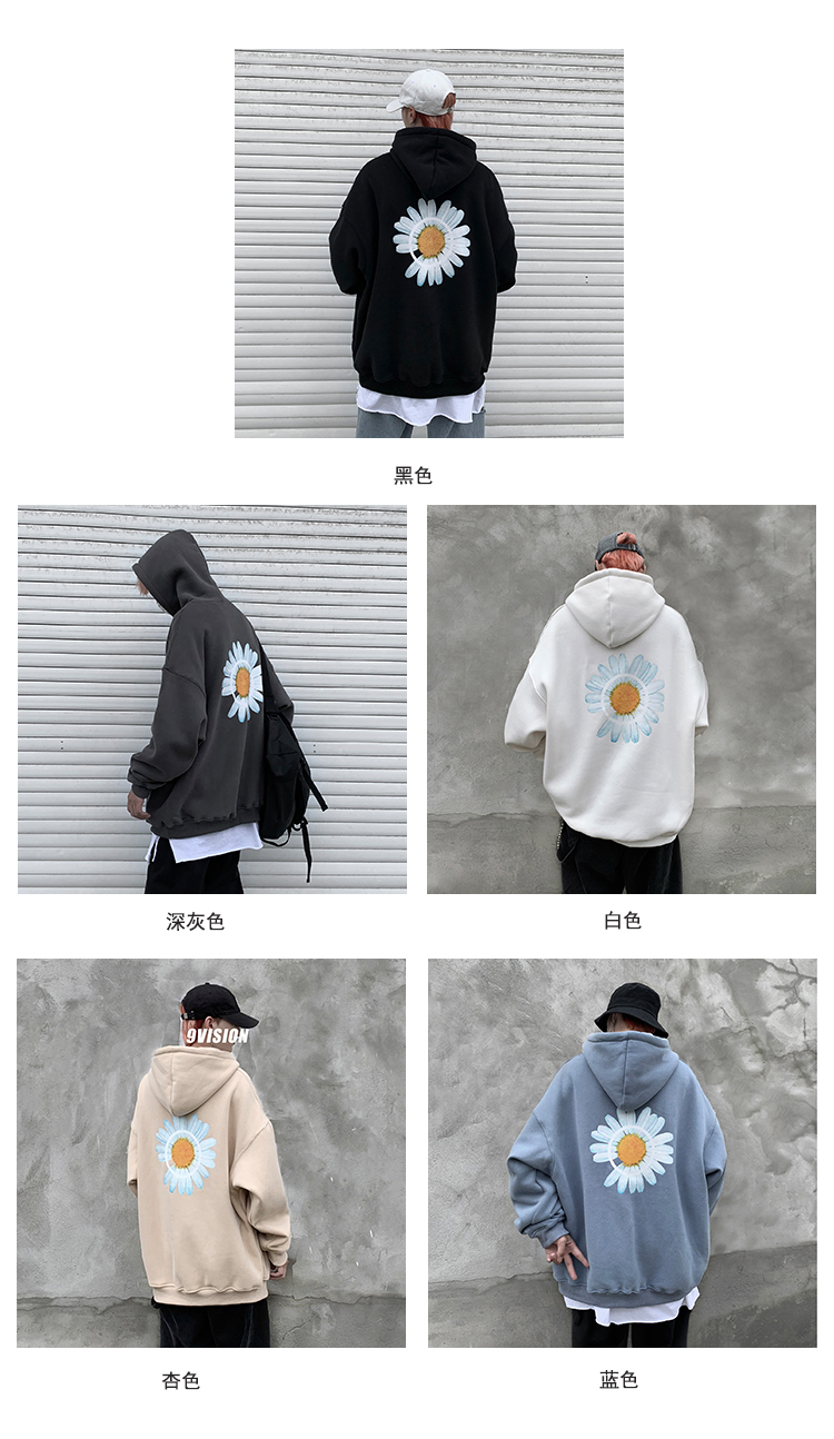 Áo hoodie dáng rộng in họa tiết hoa cúc thời trang mùa thu cho nam | BigBuy360 - bigbuy360.vn