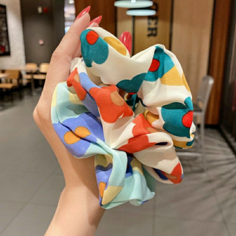 Dây buộc tóc scrunchies, dây cột tóc chun buộc tóc nữ họa tiết hoa quả dễ thương Hàn Quốc