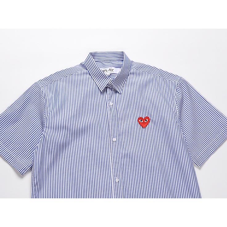 Play comme des garcons CDG Áo Sơ Mi Tay Ngắn Kẻ Sọc Phong Cách Đường Phố Nhật Bản Cho Nam Và Nữ