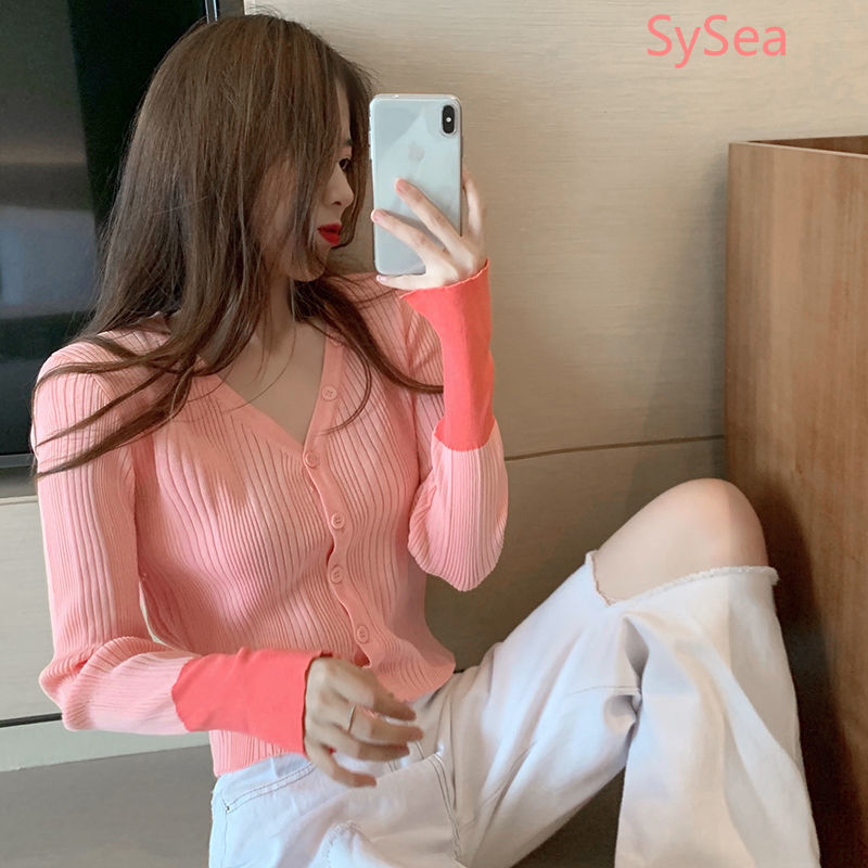 Áo Dệt Kim Tay Dài Cổ Chữ V Thời Trang Mùa Hè Cho Nữ