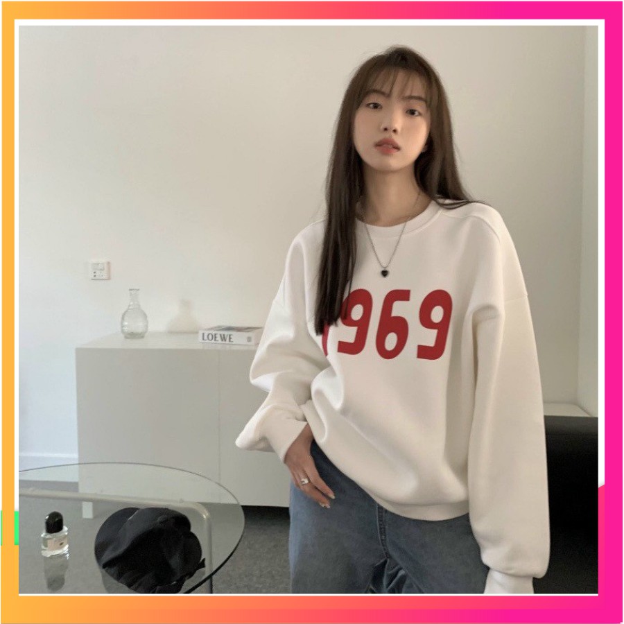 Áo Sweater Nỉ Nữ In Hình 1969 free size <65 kg