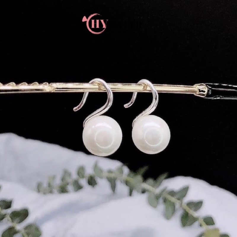 Bông tai ngọc trai nhân tạo dạng móc câu bạc ta bông tai nữ bạc thật giá rẻ