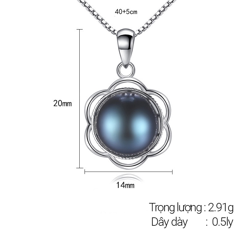 Bộ trang sức ngọc trai 3 món màu đen huyền bí khảm bạc s925 hình bông hoa 5 cánh - Set 8 Bảo ngọc Jewelry
