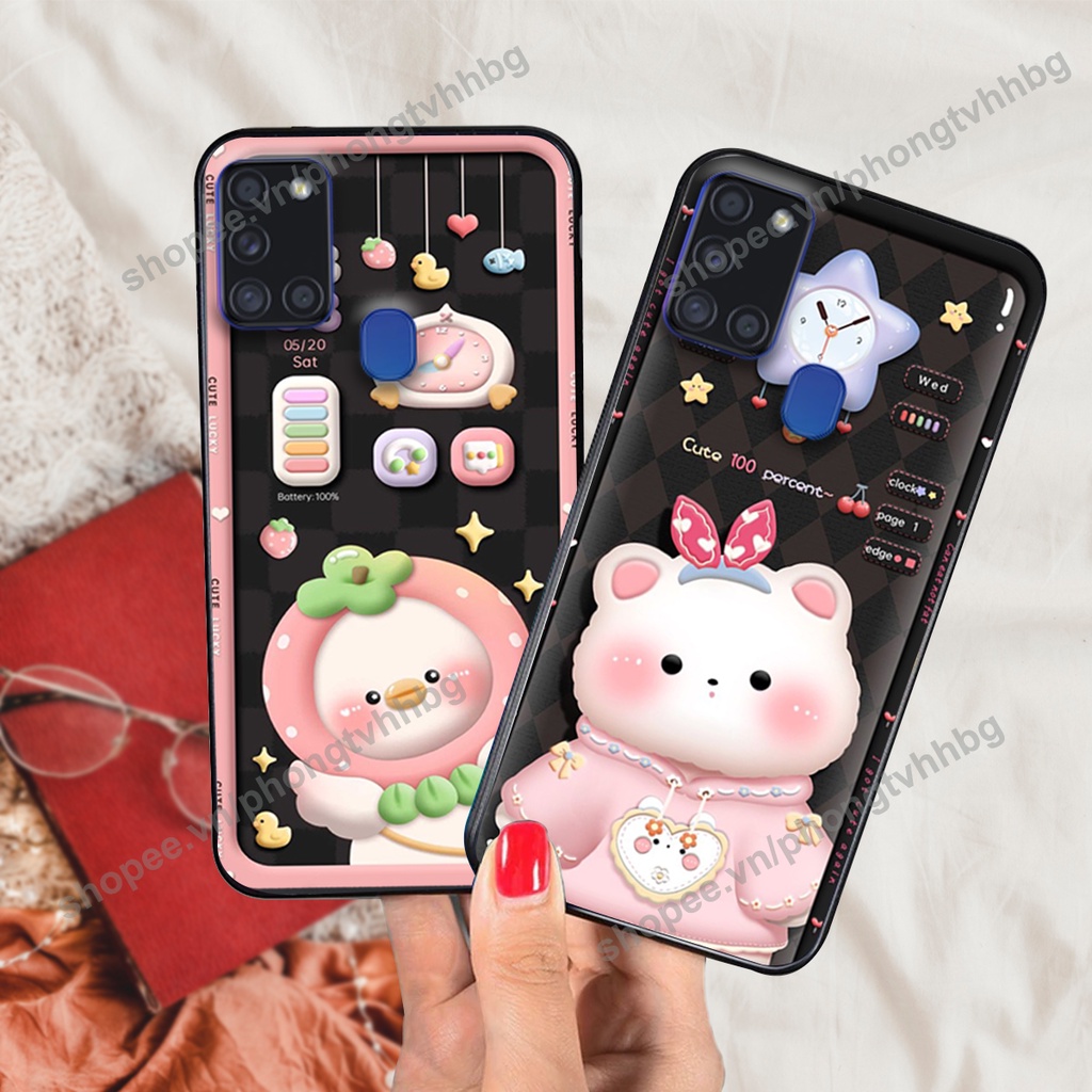Ốp lưng Samsung A21s gấu/ thỏ trắng , đồng hồ dễ thương cute cực đẹp