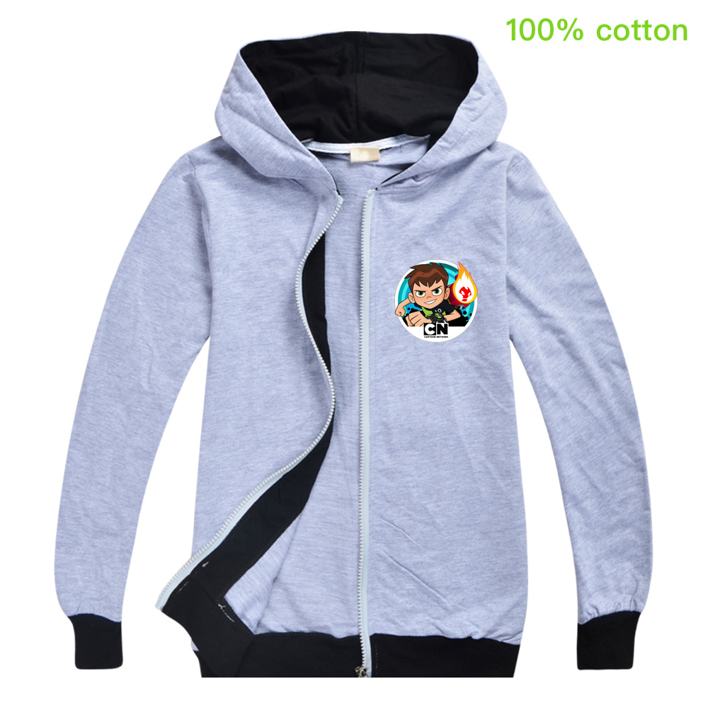 Áo Khoác Hoodie In Hình Hoạt Hình 100% Cotton Cho Bé Trai & Gái Ben10