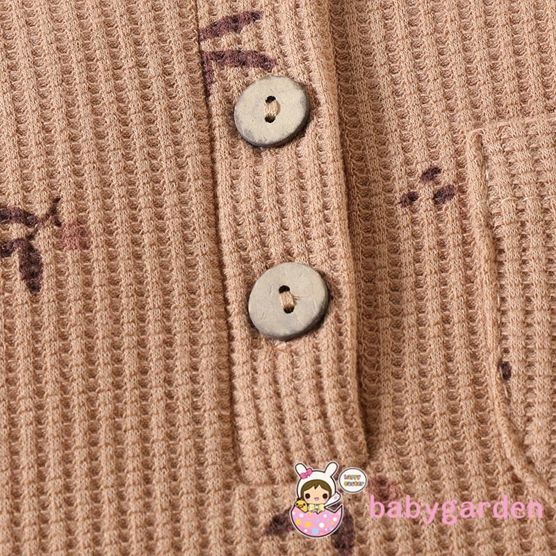 Bộ Áo Liền Quần Tay Dài Cổ Tròn Cài Nút In Hoa Thời Trang Xuân Thu Cho Bé 0-12 Tháng Tuổi