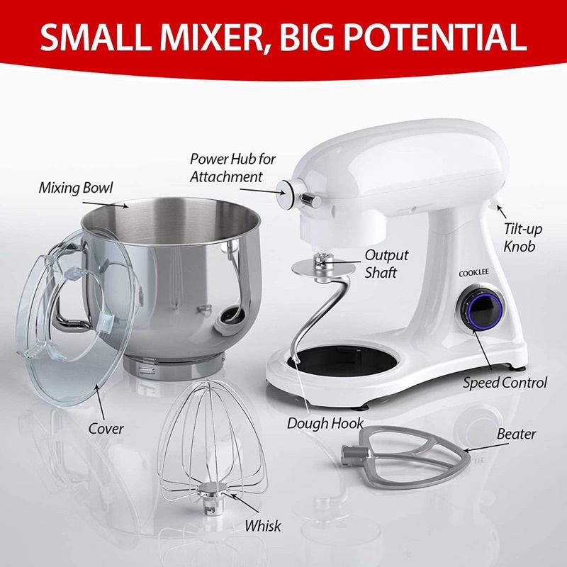 Máy nhào bột Cooklee thân kim loại 8L 1800W - trộn được 1,2 kg bột khô - Bánh răng kim loại cao cấp