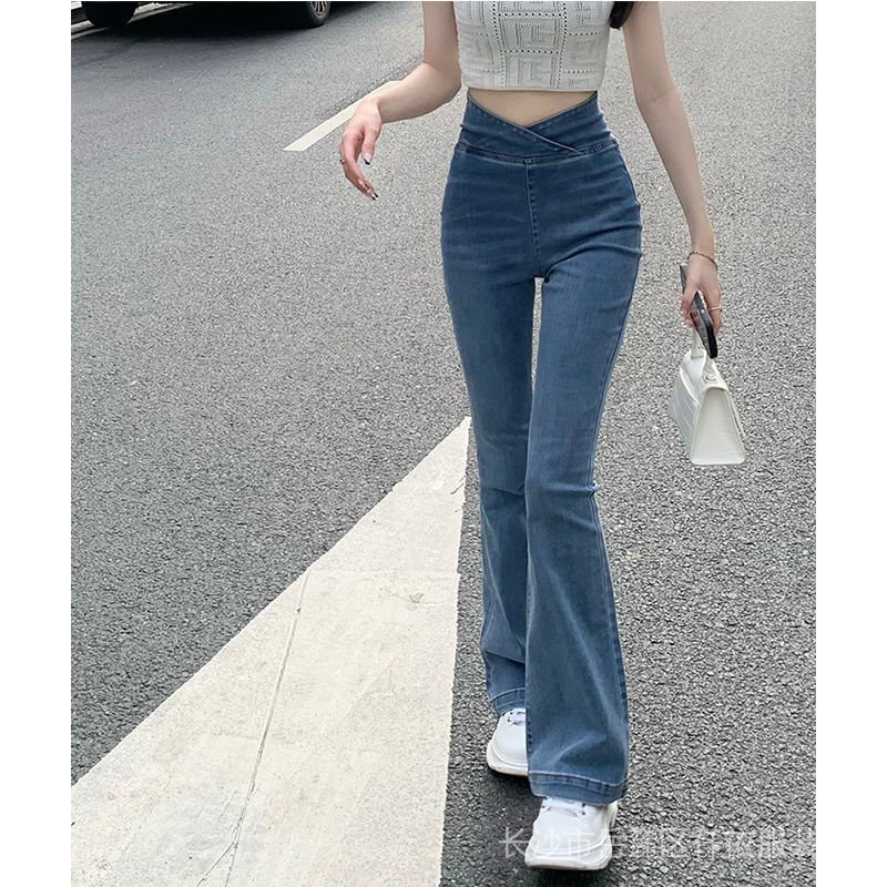 Quần Jeans Dài Lưng Cao Ống Loe Thời Trang Dành Cho Nữ