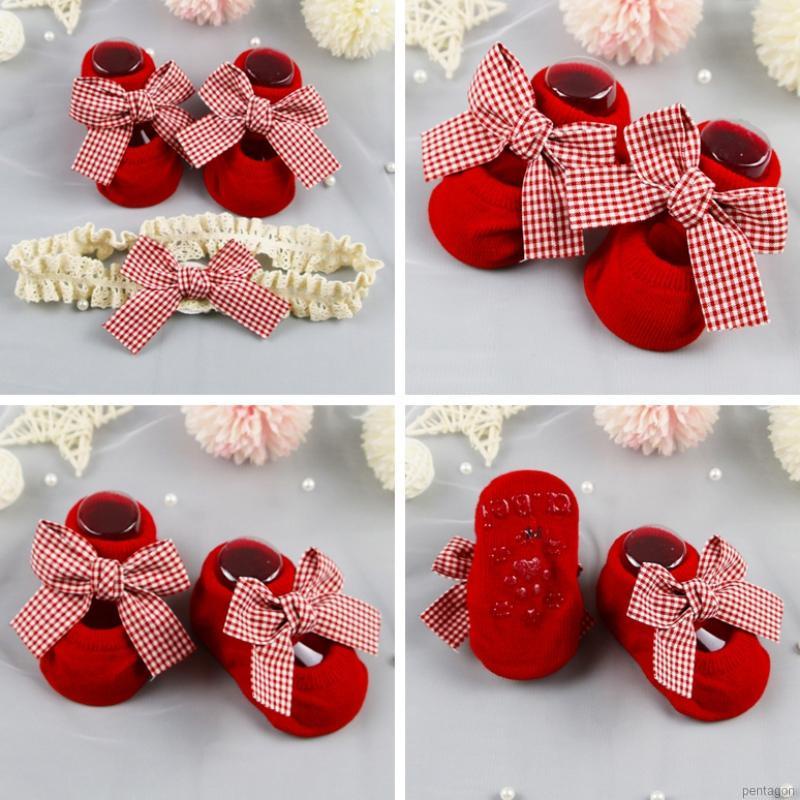 Đôi vớ cotton cổ cao + băng đô nơ dễ thương cho bé gái