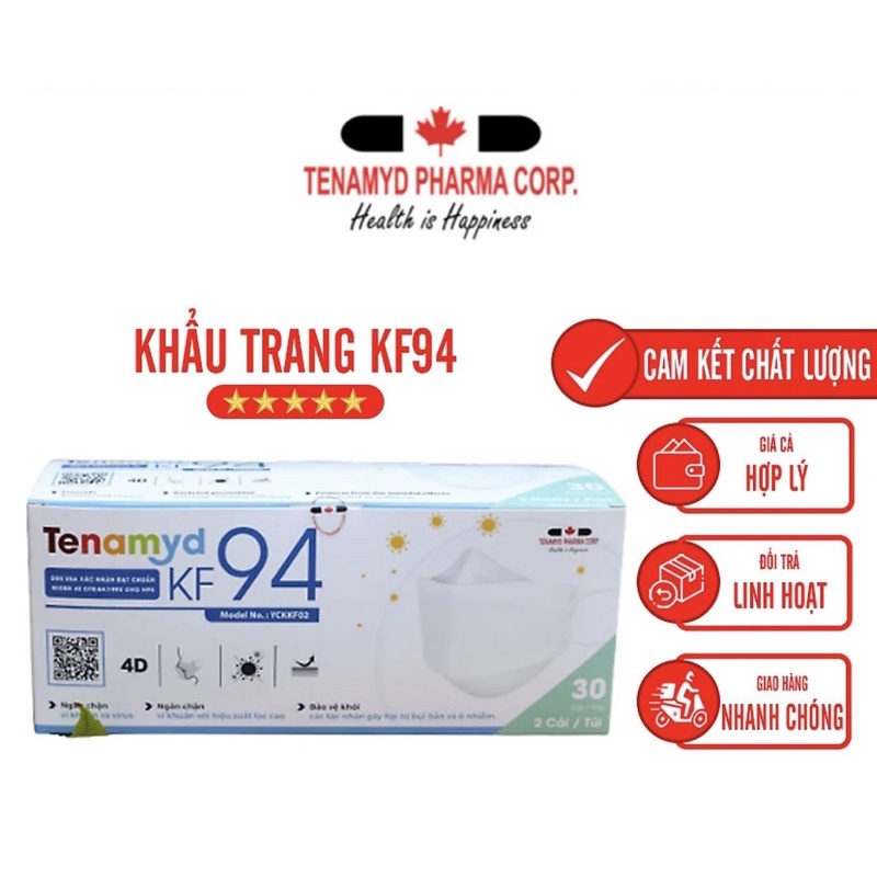 [Hộp 30 cái] Khẩu Trang Cao Cấp Tenamyd KF94 Chuẩn Niosh N95 Chính Hãng