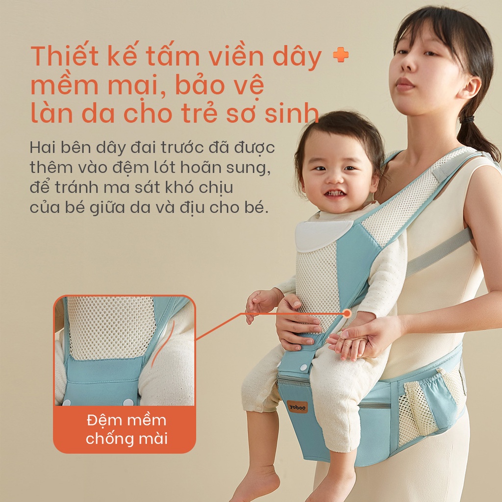 Đai địu em bé 2in1 Yoboo YB-0066 có ngăn chứa đồ, chặn chân chữ O đảm bảo tư thế đúng - Hàng chính hãng