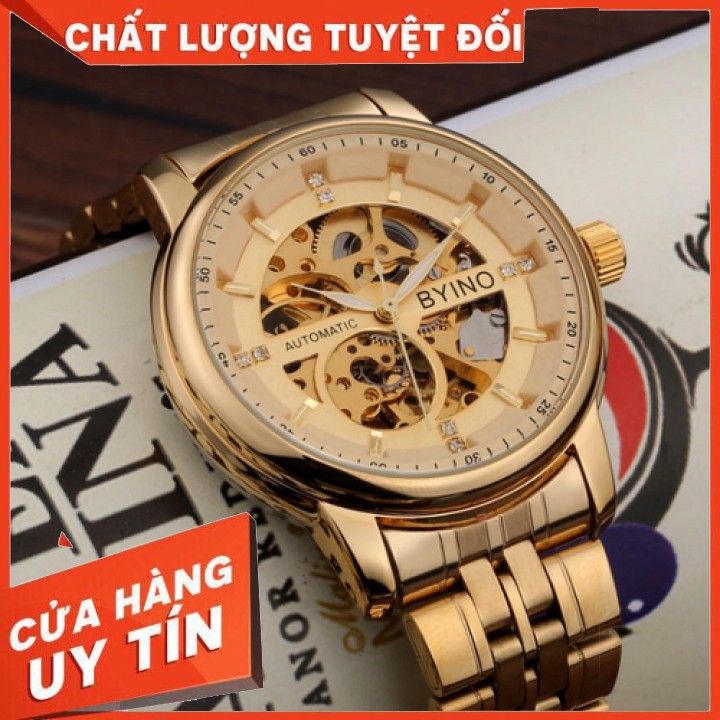 Đồng Hồ Cơ Nam BY.INO Automatic💖CHÍNH HÃNG💖Mẫu Dây Vàng Hồng Siêu Sang Trọng - 8777VH