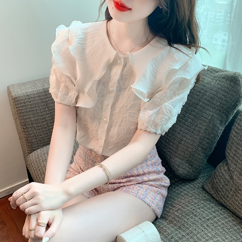 Áo Sơ Mi Ngắn Tay Cổ Búp Bê Thời Trang Dành Cho Nữ