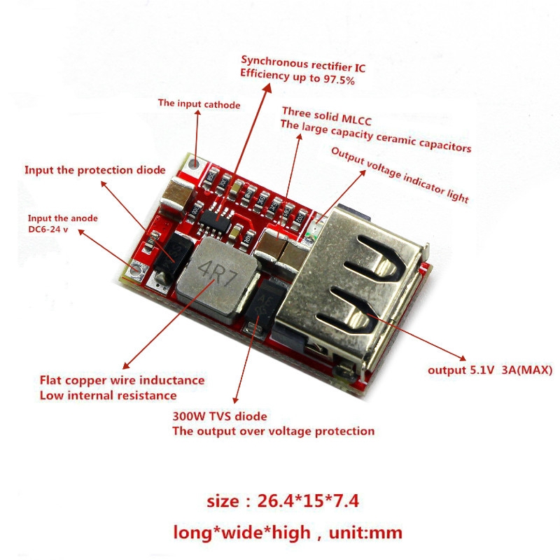 Module hạ áp 6-24V 12V/24V sang 5V 3A có cổng USB dành cho xe hơi