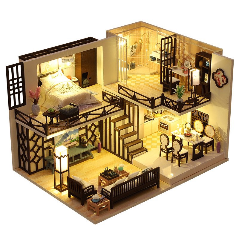 Mô Hình Lắp Ráp Nhà Búp Bê DIY - Biệt Thự Sang Trọng Phong Cách Trung Hoa M033
