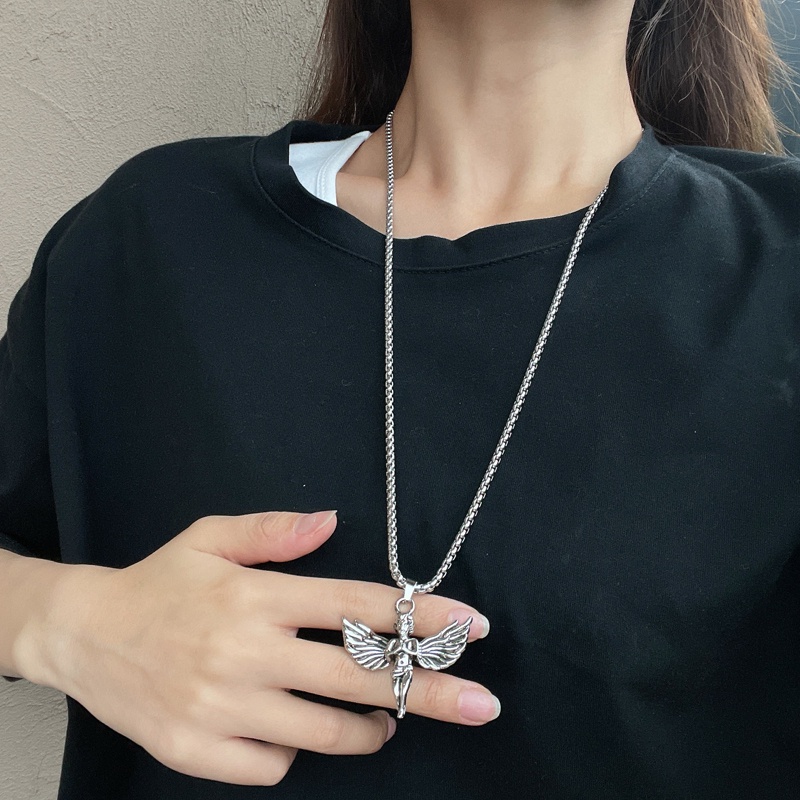 Vòng cổ Thép Titan Mặt Thiên Thần Cupid Đơn Giản Phong Cách Hip Hop Hàn Quốc