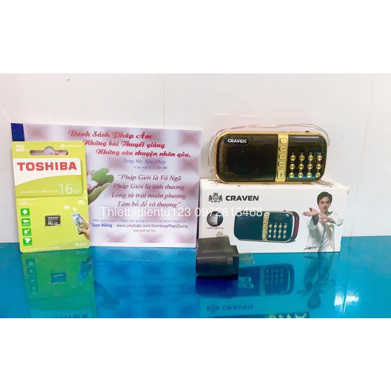 Combo Máy nghe Pháp, nghe Mp3, Tụng kinh + Kèm thẻ nhớ 16GB (hơn 1500 bài pháp, kinh tụng)_Model Cr-836S / B836S / K-51
