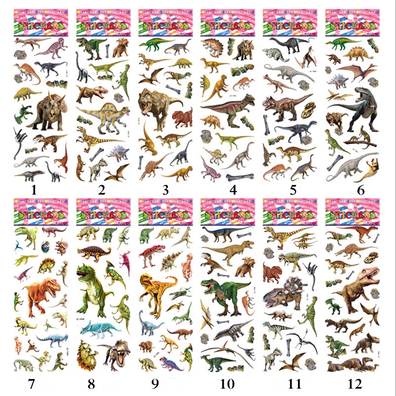 1 Sheet ▶ Dinosaur Educational Toys Stickers ◀ Cartoon 3D DIY Kids Reward Stickers