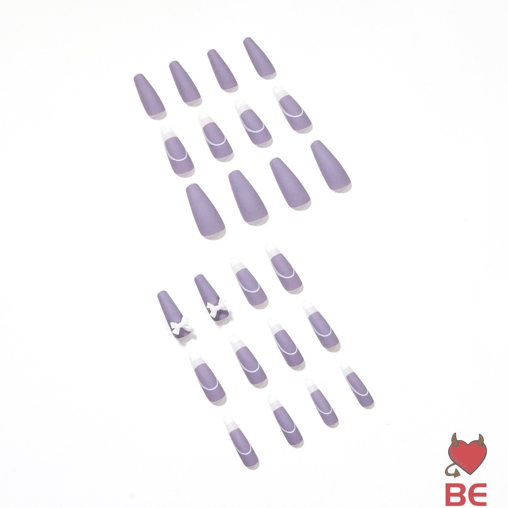 YADORNOS Set 24 Móng Tay Giả Dáng Dài Màu Tím Phong Cách Pháp