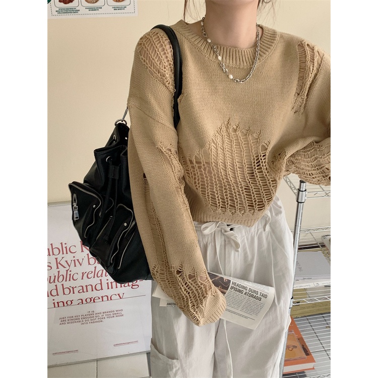 QKOOLE  Áo sweater Dệt Kim Tay Dài Dáng Rộng Màu Sắc Ngọt Ngào Phong Cách Hàn Quốc Thời Trang Cho Nữ