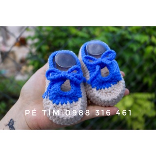 Giày len handmade/ giày bata nơ xanh
