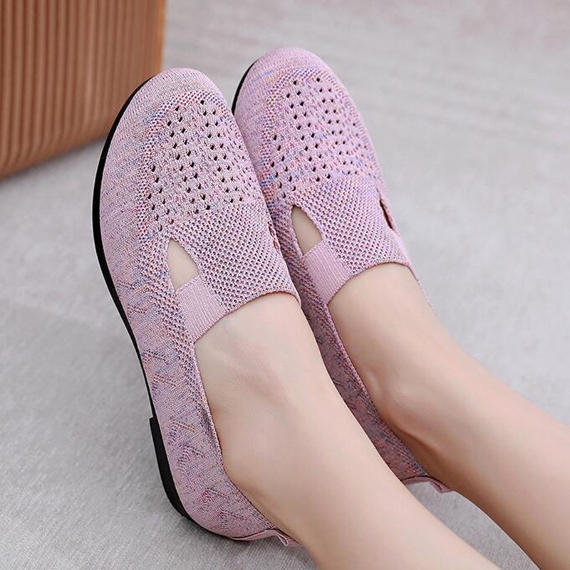 Giày Lười Dệt Kim Phối Lưới Thoáng Khí Đế Bằng Mềm Mại Thời Trang Xuân Hè Cho Nữ