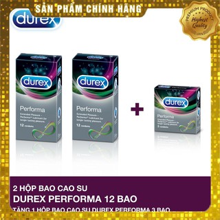 [CHÍNH HÃNG] Bộ 2 hộp bao cao su Durex Performa (12 bao/hộp) + Tặng 1 hộp BCS Durex Performa 3 bao, Kéo dài cuộc yêu