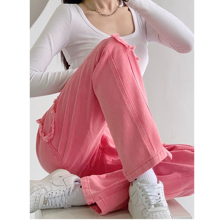 Quần Jean Ống Rộng Dáng Suông Phong Cách Âu Mỹ Plus Size Cho Nữ