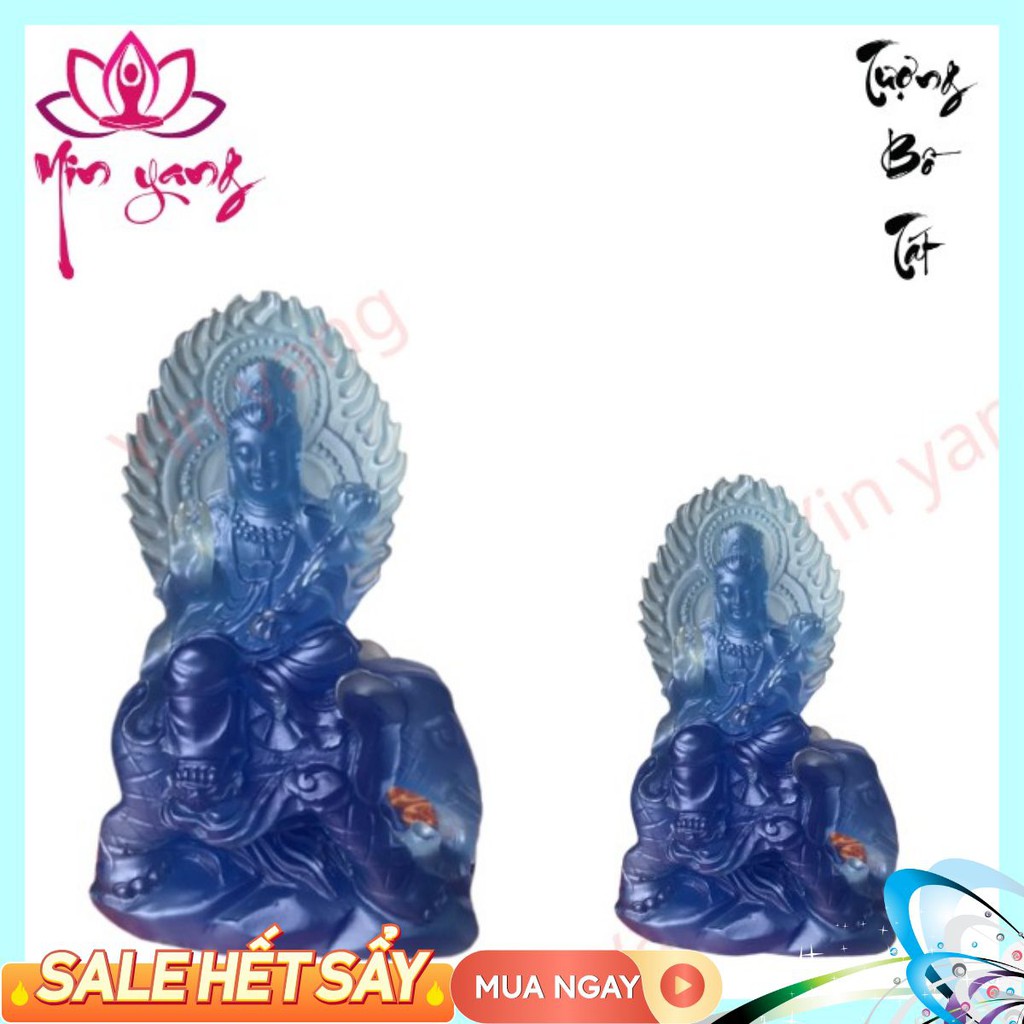 Tượng Phổ Hiền Bồ Tát Lưu Ly Xanh Size 10 x 13cm- Yinyang Shop CAO CẤP