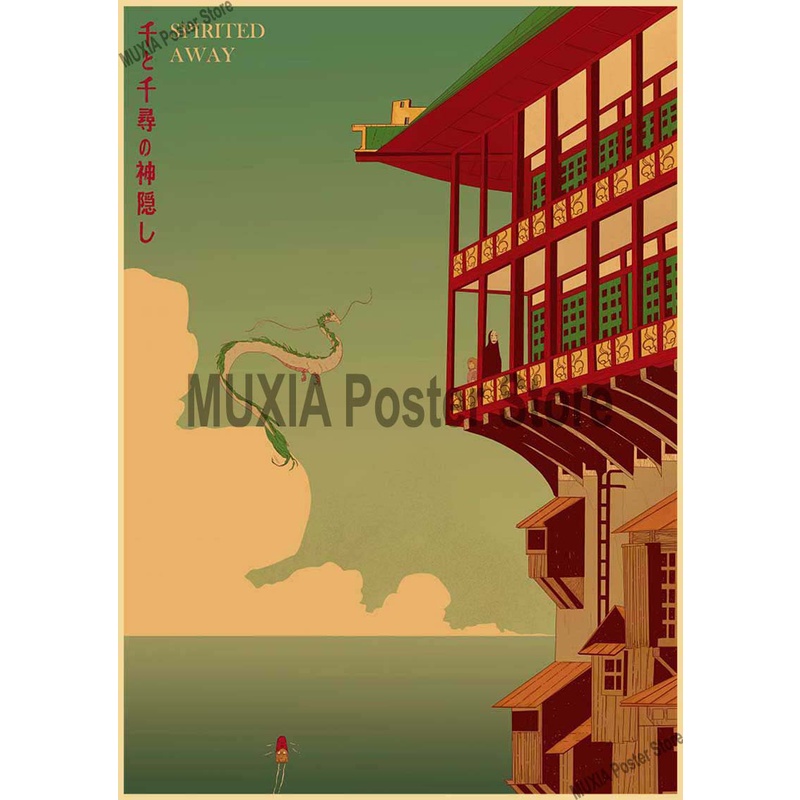Poster Phim Spirited Away Dán Tường Trang Trí Phong Cách Retro