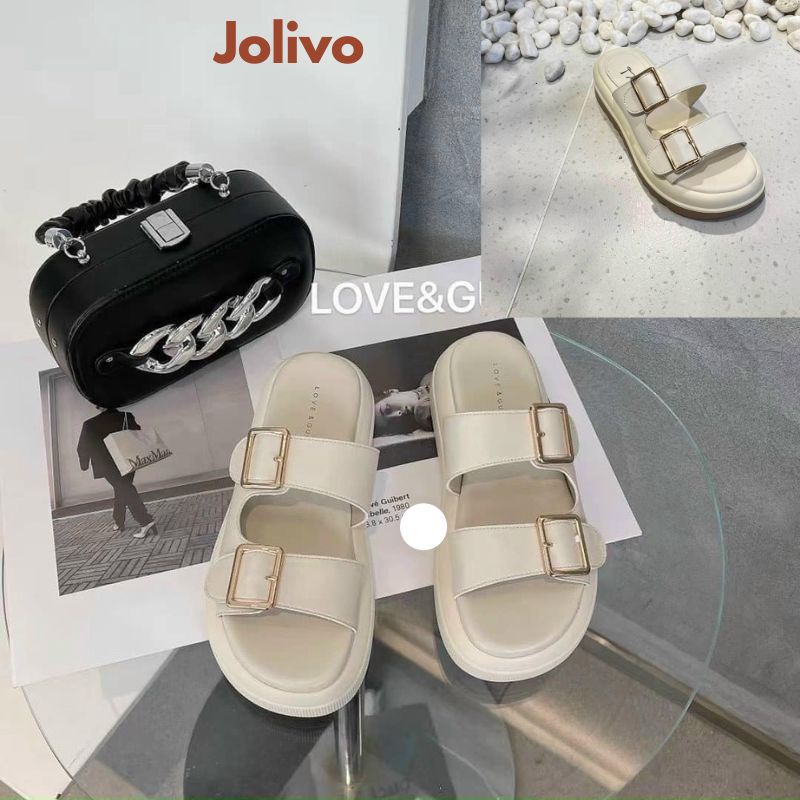 Dép nữ sandal 2 quai ngang đế bánh mì khóa vuông hot trend 2022 JOLIVO G2.026.35