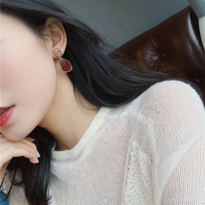 Bông tai đá nhân tạo đỏ phong cách vintage thời trang nữ tính ANNIE D95