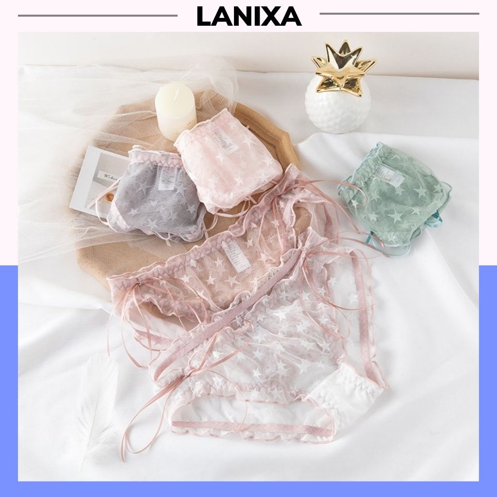 Quần lót nữ ren cao cấp siêu mỏng đính nơ 2 bên sexy, Quần chíp nữ kháng khuẩn họa tiết cực đẹp LANIXA L518