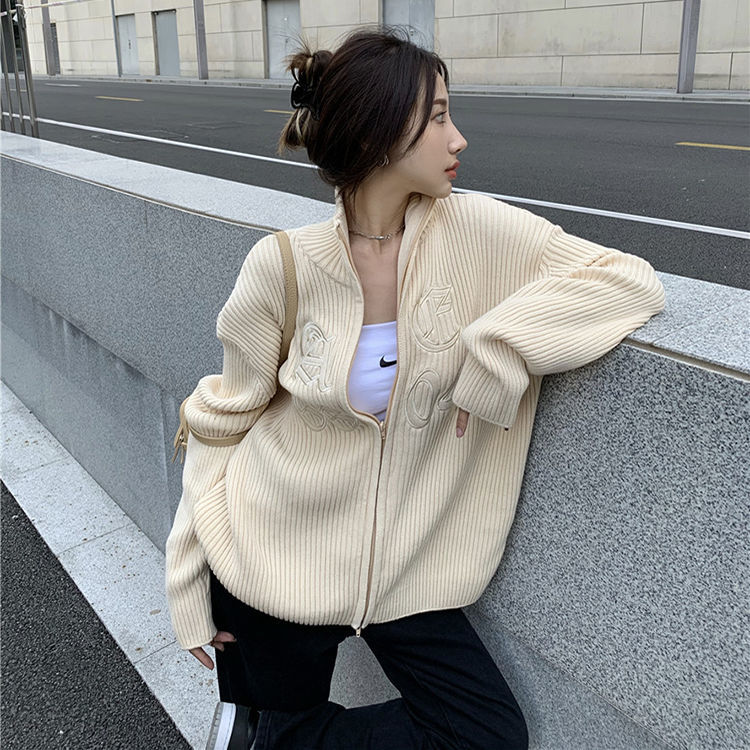 IMAODOU  Áo Khoác Nữ Len Dài Tay Dáng Rộng Phong Cách Hàn Quốc Nhẹ Nhàng