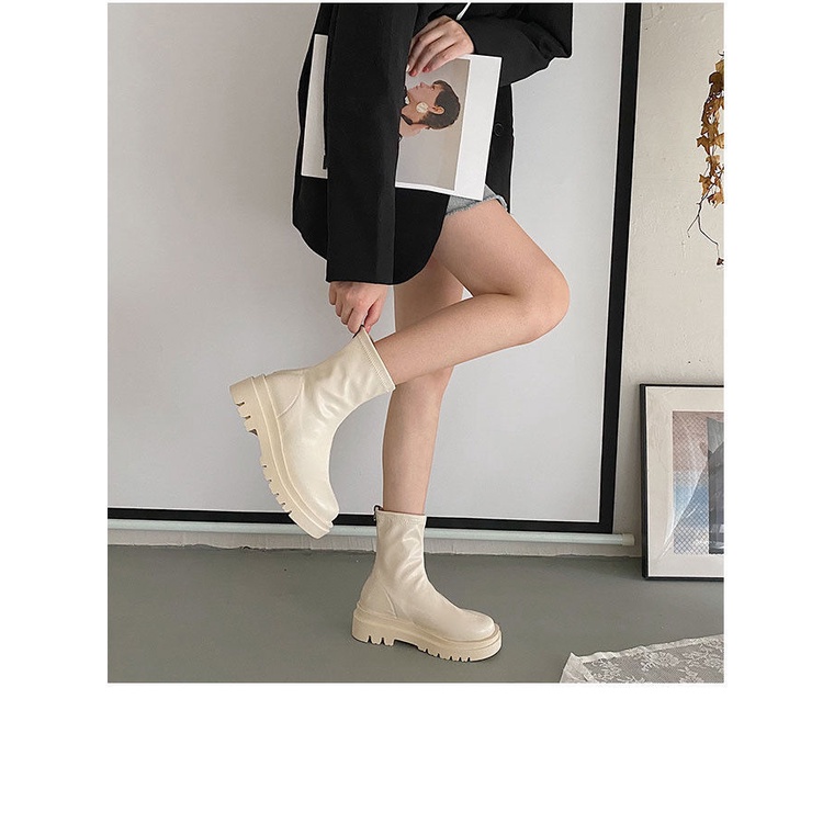 Giày Bốt Martin Đế Dày Co Giãn Kiểu Pháp Mẫu Mới 2021 Thời Trang Mùa Thu Cho Bạn Gái