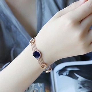 Vòng tay titan bản lớn đính đá xà cừ đen sang chảnh