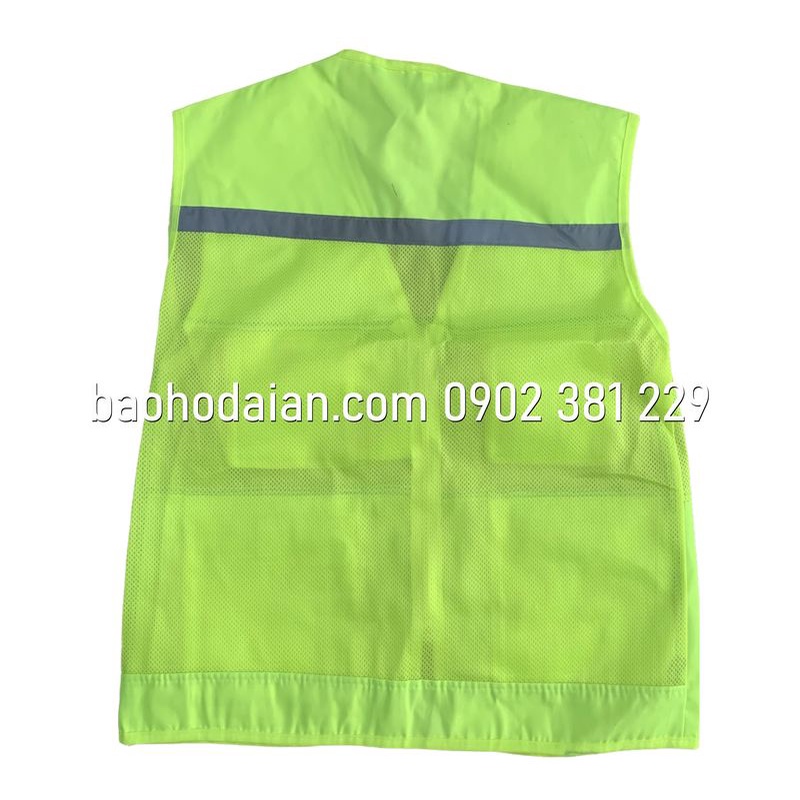 Áo phản quang ghi lê 4 túi vải kaki phối lưới màu xanh chuối